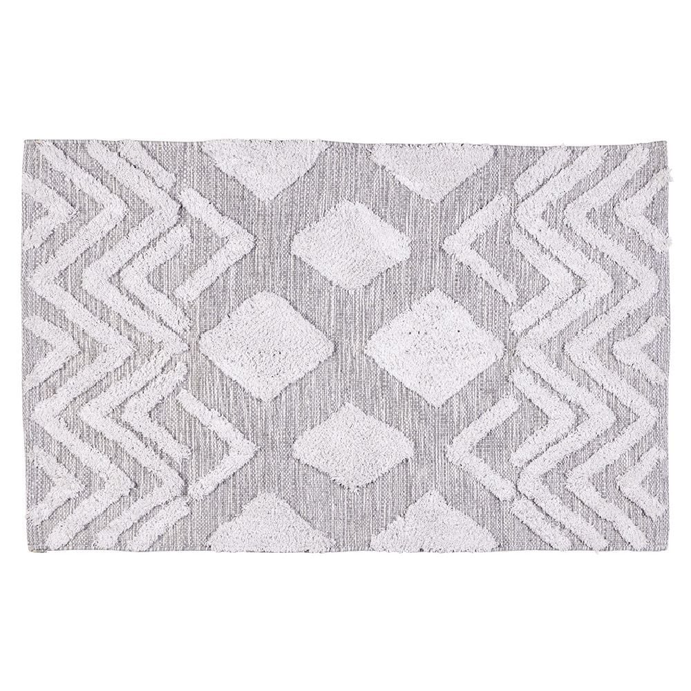 Tapis rectangulaire coton tufté gris 90x60 cm