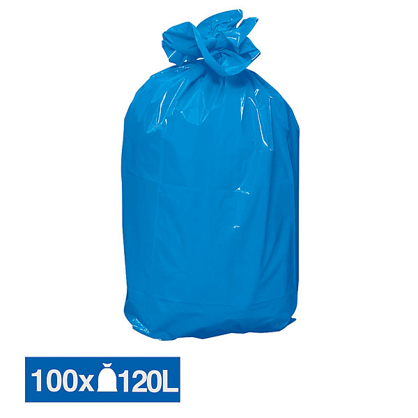 Sacs poubelle déchets lourds bleus 120 L, lot de 100