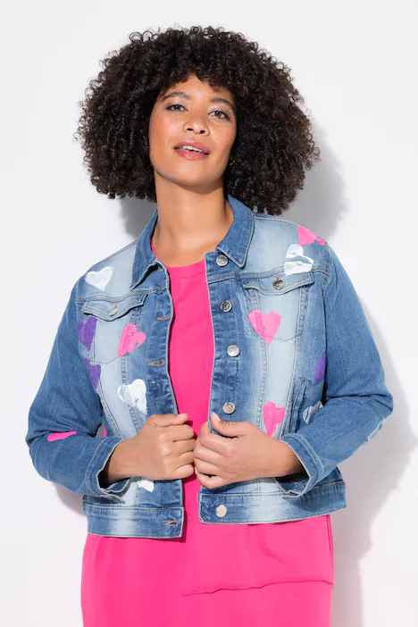 Jeansjacke, Neon-Herzen, Destroy-Effekte, blue stone
