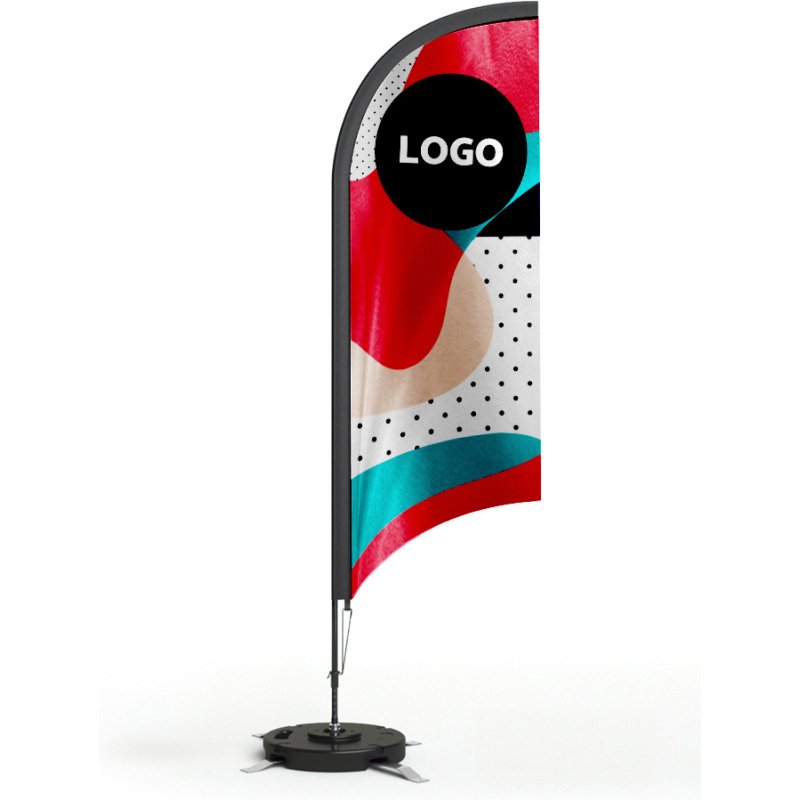 Drapeau publicitaire sur socle Oriflamme plume - 65 x 240 cm - marquage multicolore