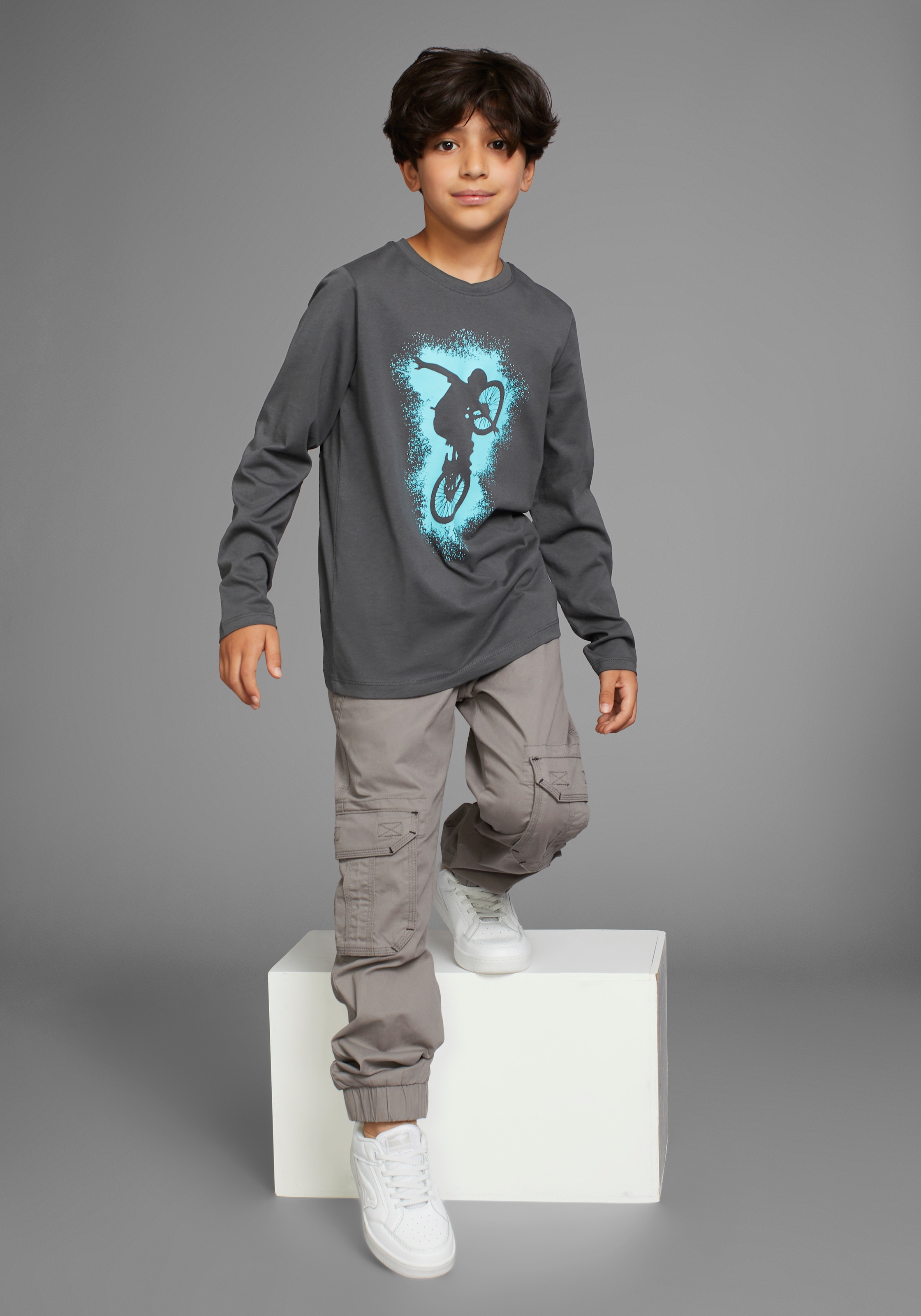KIDSWORLD Langarmshirt »BIKER«, , lässiger Druck für Jungen