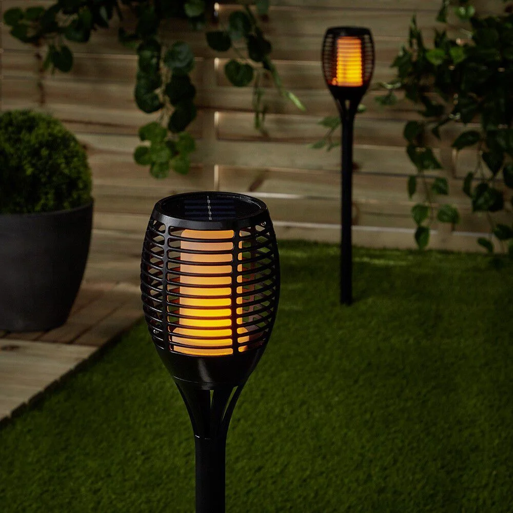 Borne solaire 3en1 effet flamme à poser ou planter 72 LED chaude