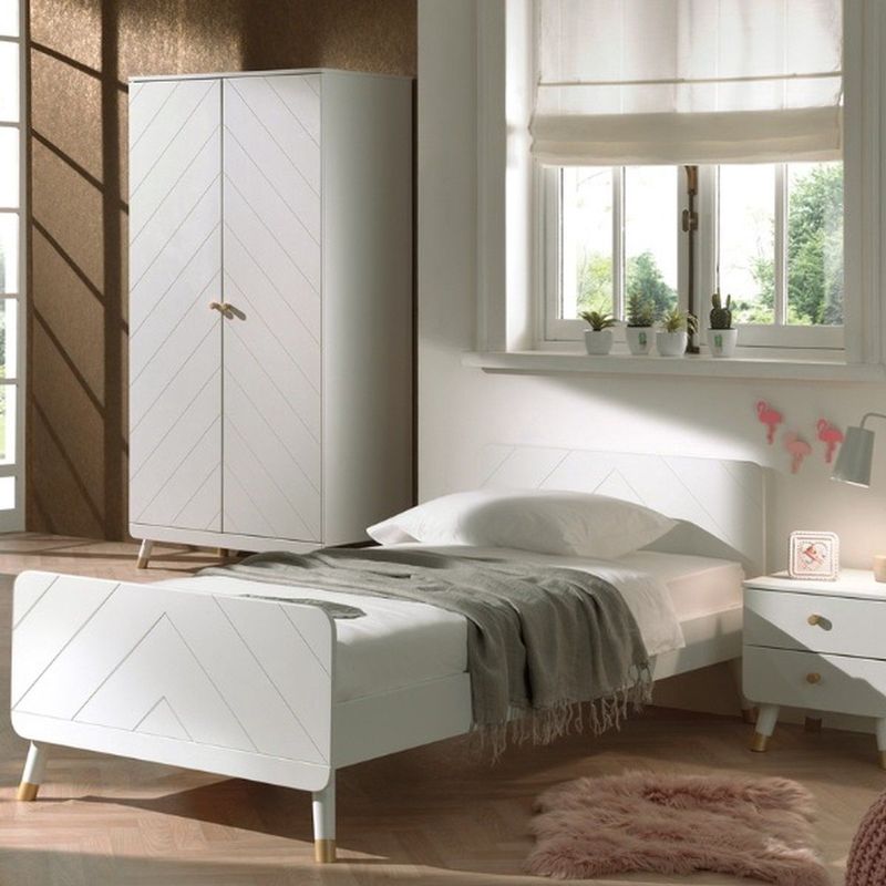 BILLY - Bed - Wit - 90x200cm - Nachtkastje en 2-deurs Kleerkast