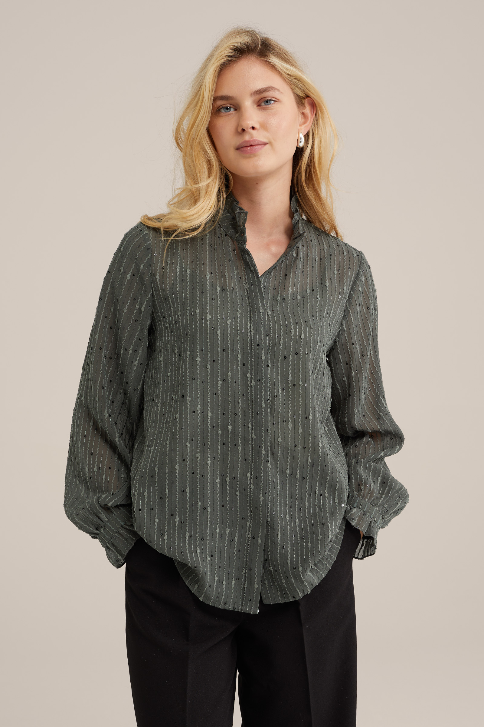 blouse met structuur WE Fashion Olijfgroen