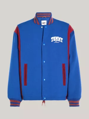 Jaqueta estilo colegial com listras e logo