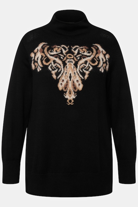 Pullover, goldenes Jacquard-Design, Stehkragen, Langarm