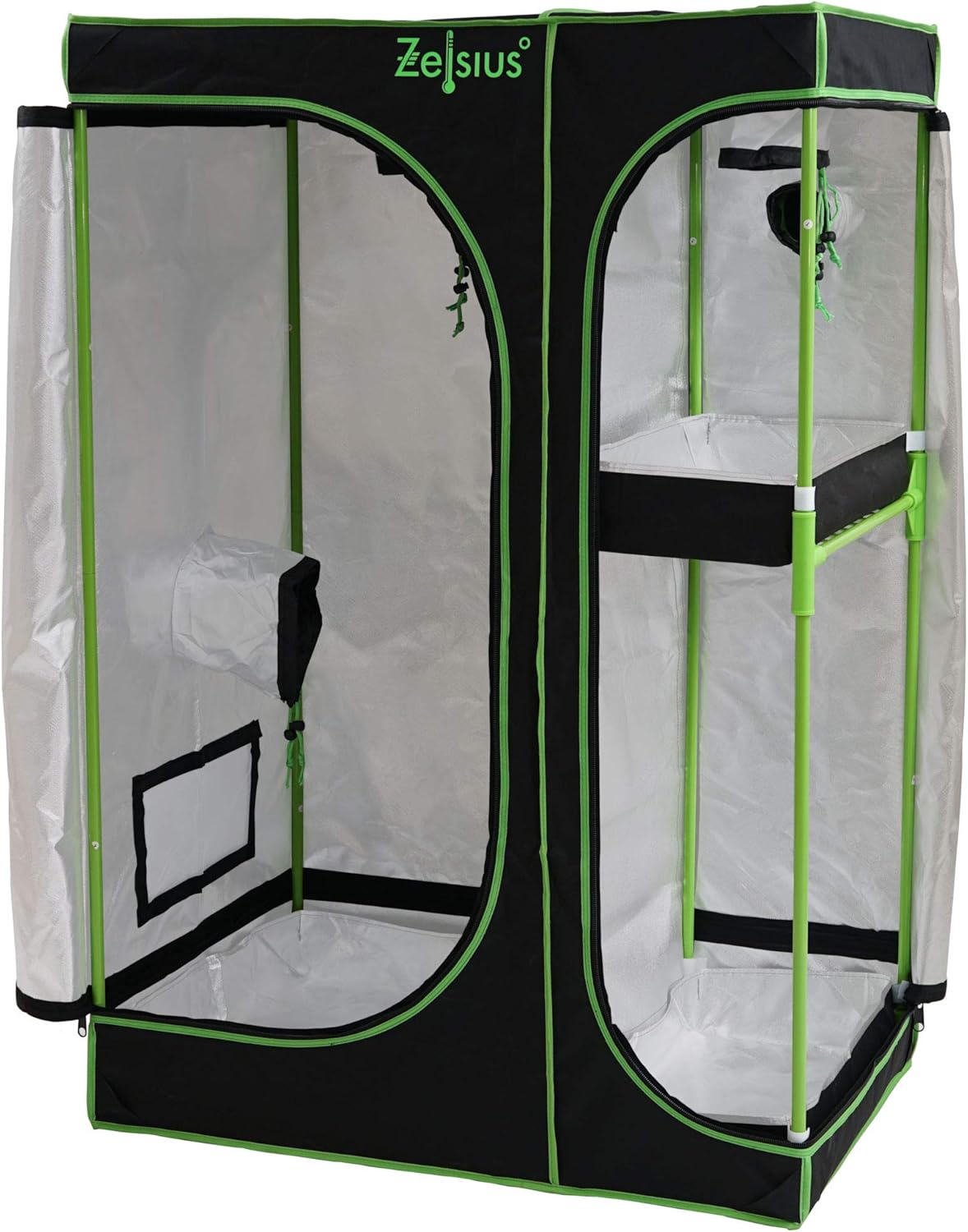 Zelsius Growzelt MyHomeGrow 2-in-1 Grow Tent | Indoor Growroom | schwarz grün | Growroom Growschrank Darkroom Pflanzenzelt Gewächshaus Zuchtzelt (160 x 120 x 205 cm)