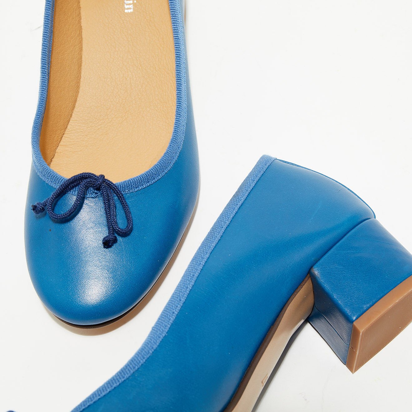 Quartier Latin Ballerines trotters en Cuir Diane bleu cyan - Talon 4 cm