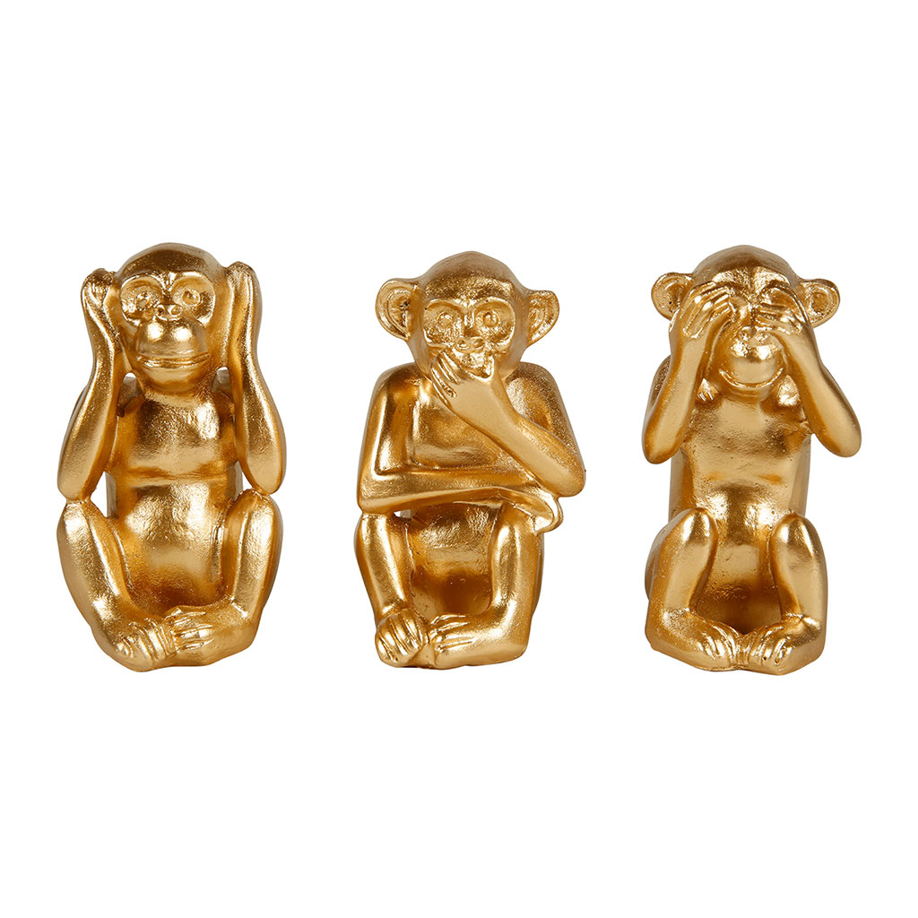 Statue 3 singes de la sagesse résine doré H 10.8cm