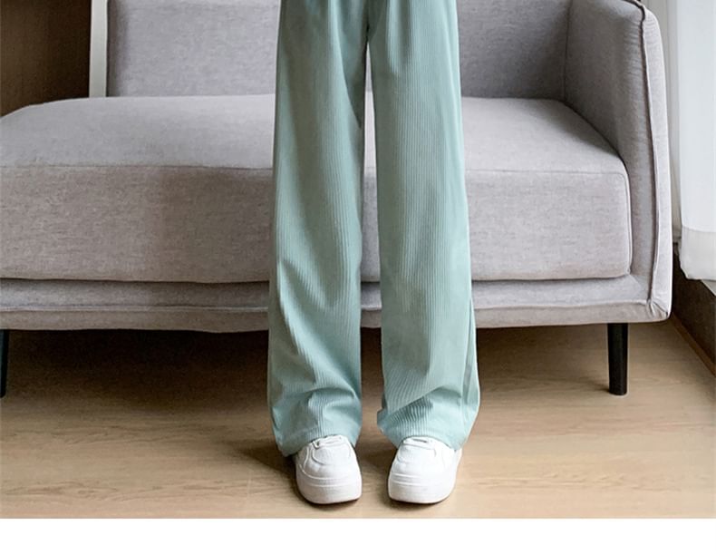 Dovitade - Effen corduroy broek met elastische taille en rechte pijpen