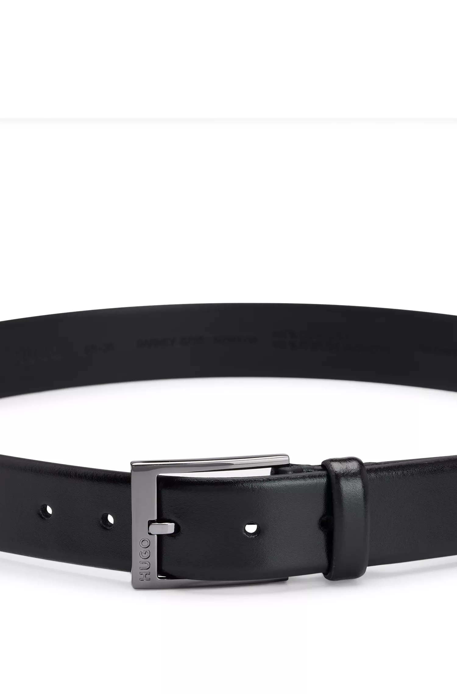 Cinto HUGO em couro italiano vermelho com detalhes em metal polido cor de chumbo.