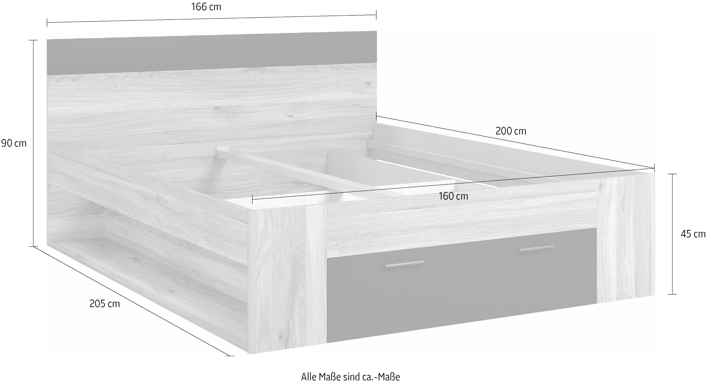 Home affaire Bettgestell »Faweza, Breite 160 bzw. 180 cm, Stauraumbett« Funktionsbett Schublade mit extra viel Stauraum