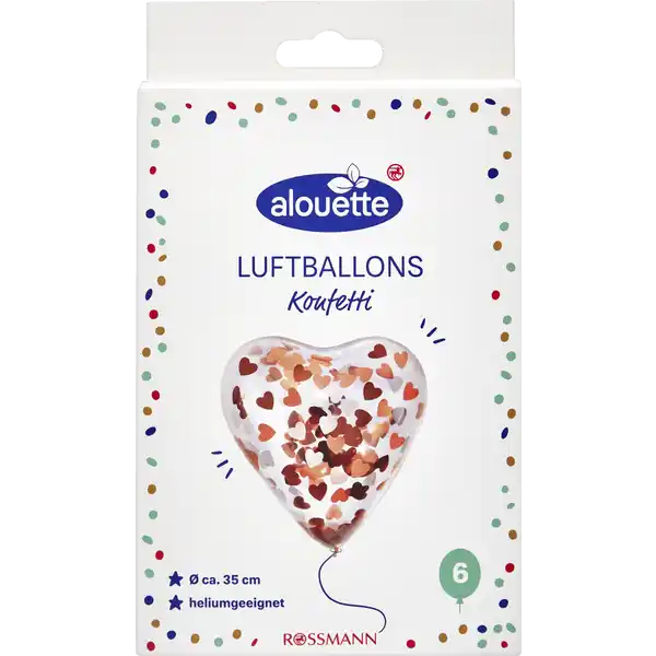 6 Luftballons mit Konfetti Happy Birthday Gold-Mix und Herzform