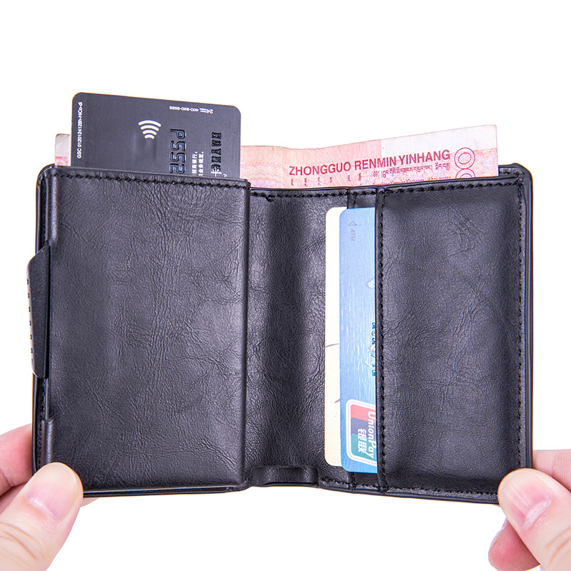 Apple AirTag Mini Wallet Kreditkarten Portemonnaie Leder Geldbörse mit Kartenauswurf-Mechanismus für 10 Karten - Braun