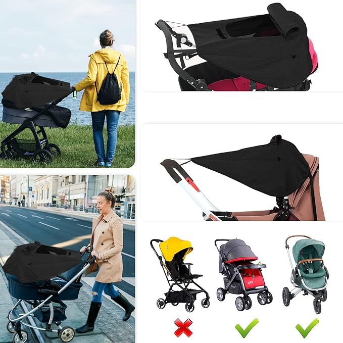 (80x60cm) Kinderwagen Sonnensegel Buggy Abdeckung Baby Sonnenschutz Schattensegel mit Sichtfenster - Schwarz