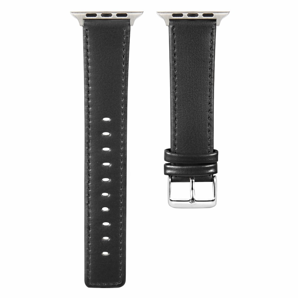 Apple Watch (49/46/45/44 mm) Echtleder Retro Armband mit Dornschliesse (Gelenkumfang: 155-225mm) - Schwarz