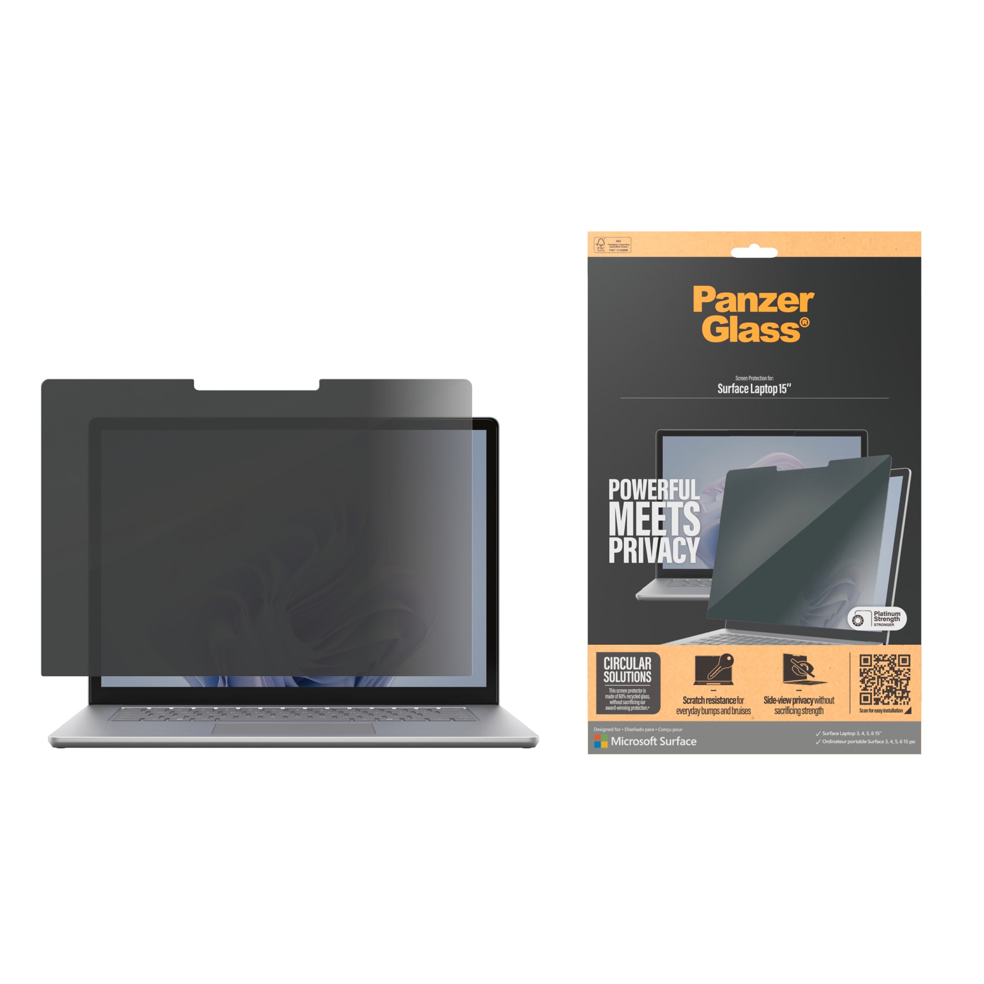 CARE by PanzerGlass Displayschutzfolie »Privacy Filter Screen Protector« für Microsoft Laptop 15 2nd/3rd/4th/5th/6th Edition Displayschutz, Schutzfolie, Blickschutz, kratz- & stossfest