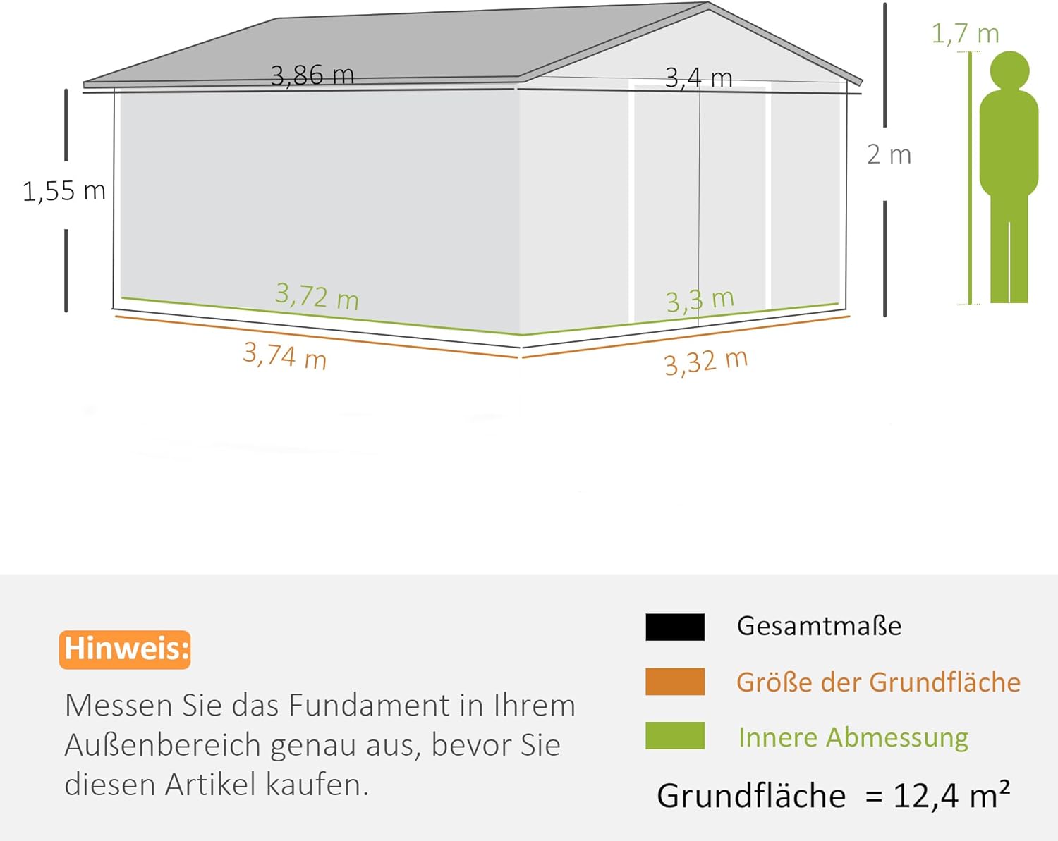 Outsunny Gerätehaus 12,4 m², Gartenhaus mit Satteldach, Schiebetür, Fundament, 386 x 340 x 200 cm, Geräteschuppen aus Verzinkter Stahl, wetterfest, für Garten, Braun
