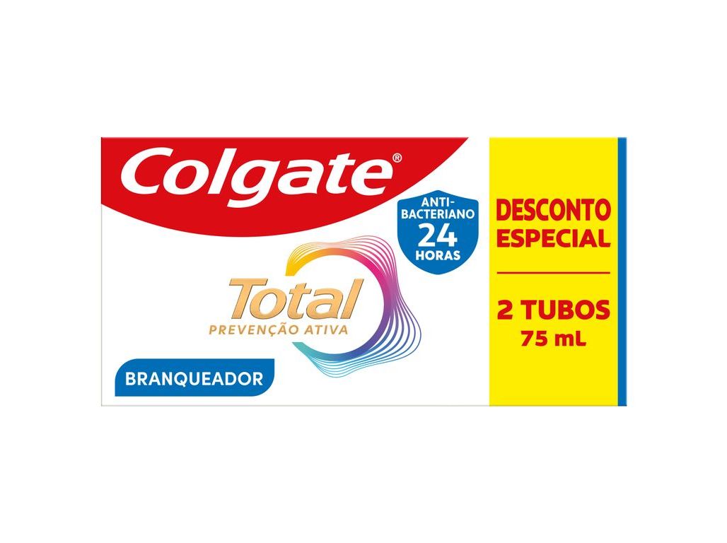 PASTA DE DENTES PROTEÇÃO TOTAL BRANQUEADORA COLGATE 2X75ML
