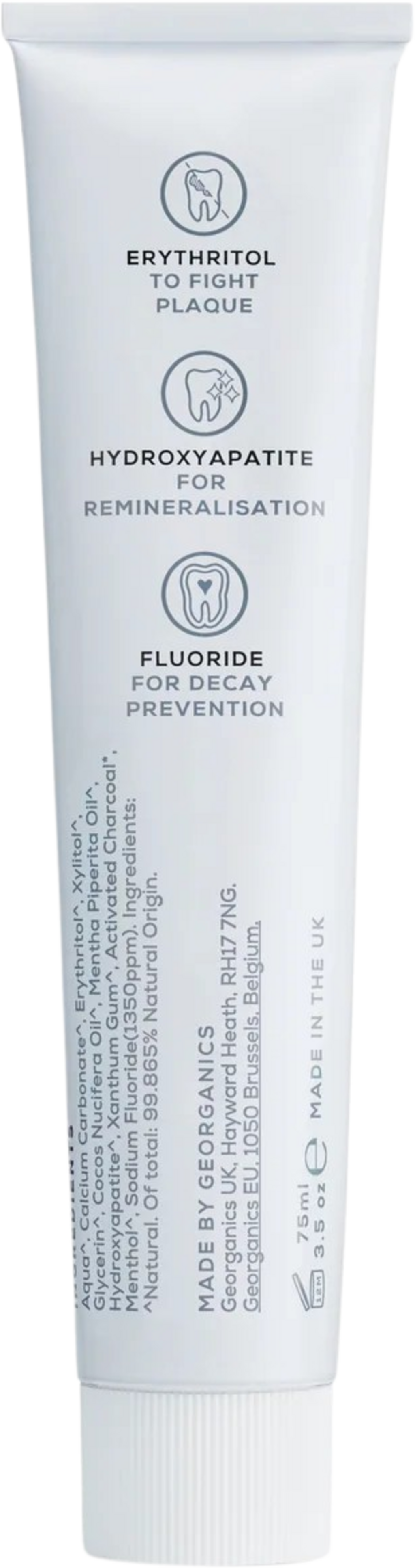 georganics  Fluoride Toothpaste Activated Charcoal & Hydroxyapatite, 75 ml