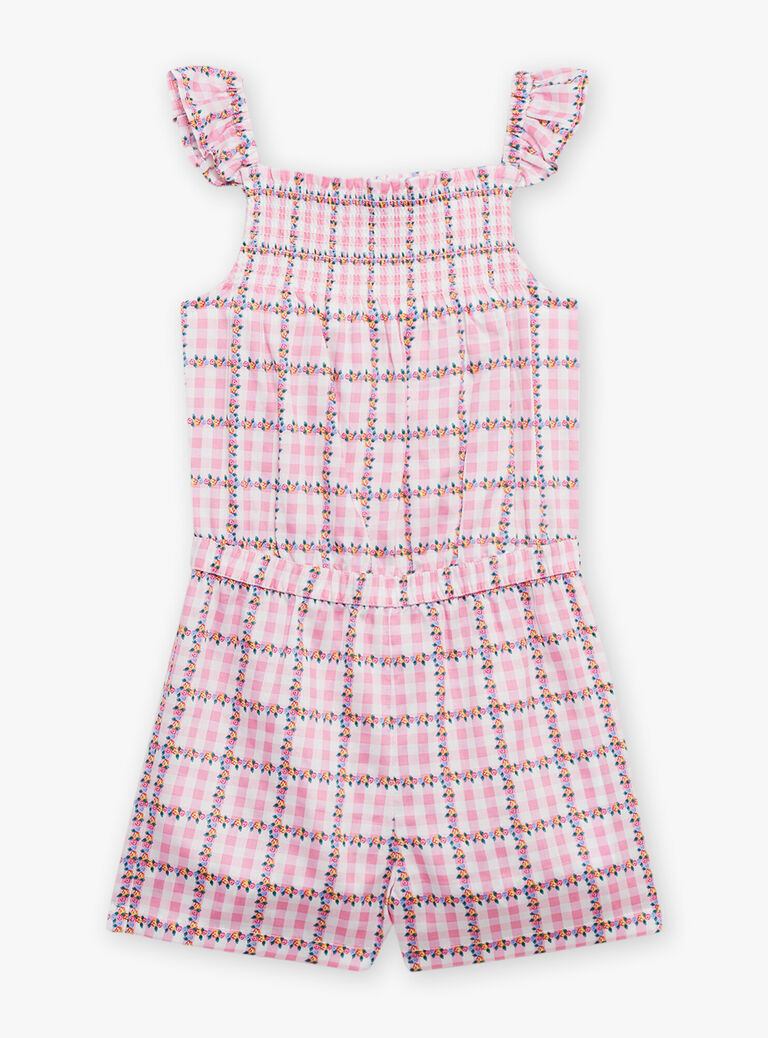 Combishort à smock rose à imprimé à carreaux