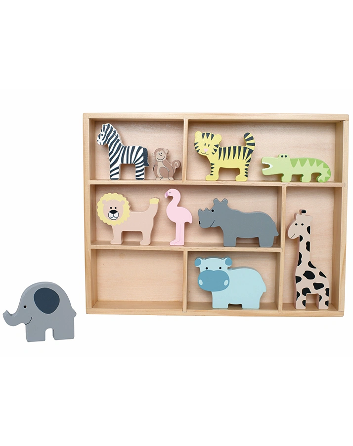 Holz-Figuren SAFARI ANIMALS 10-teilig in bunt