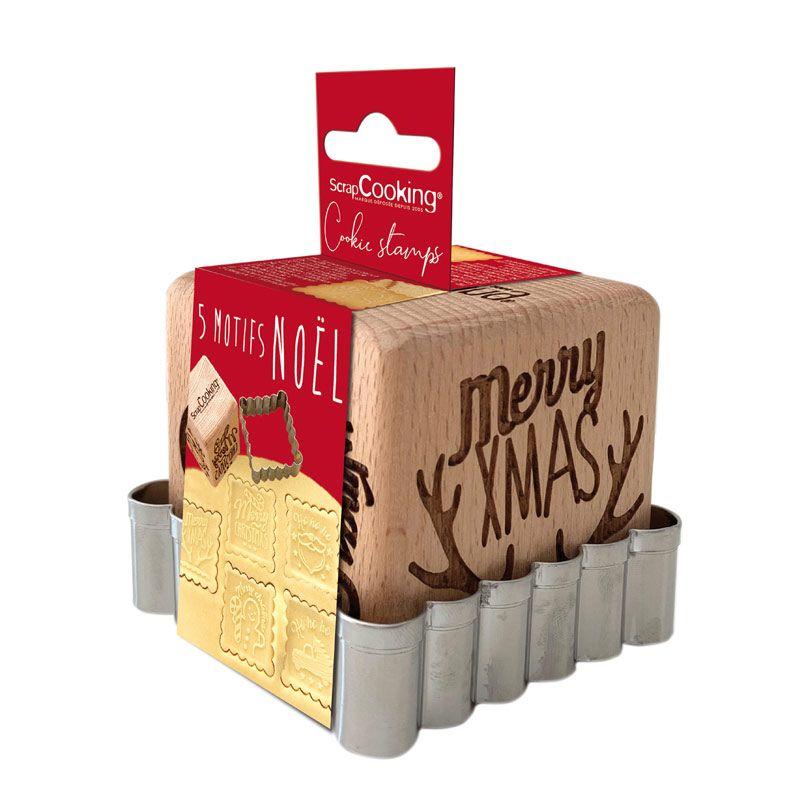 5 tampons pour biscuits et découpoir - Merry Xmas Scrapcooking