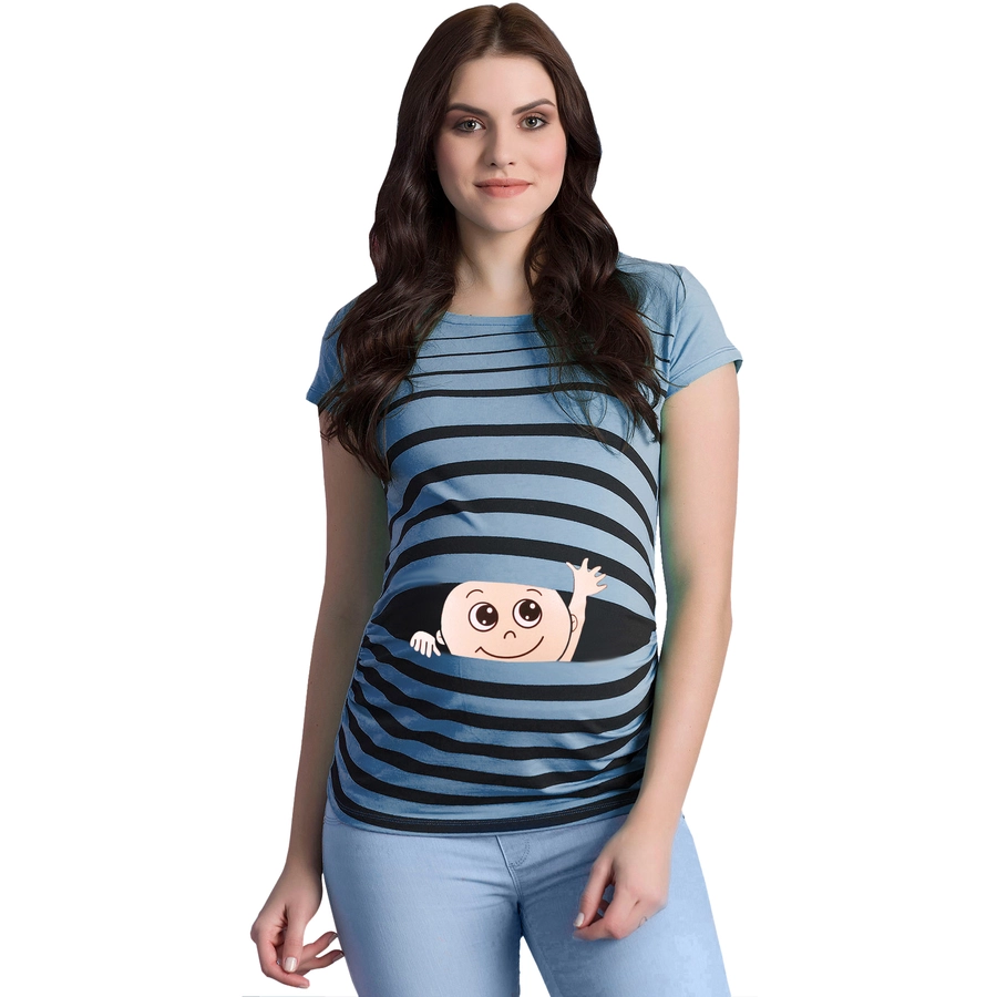 M.M.C. Umstandsshirt Winke Winke mit Motiv Babyblau