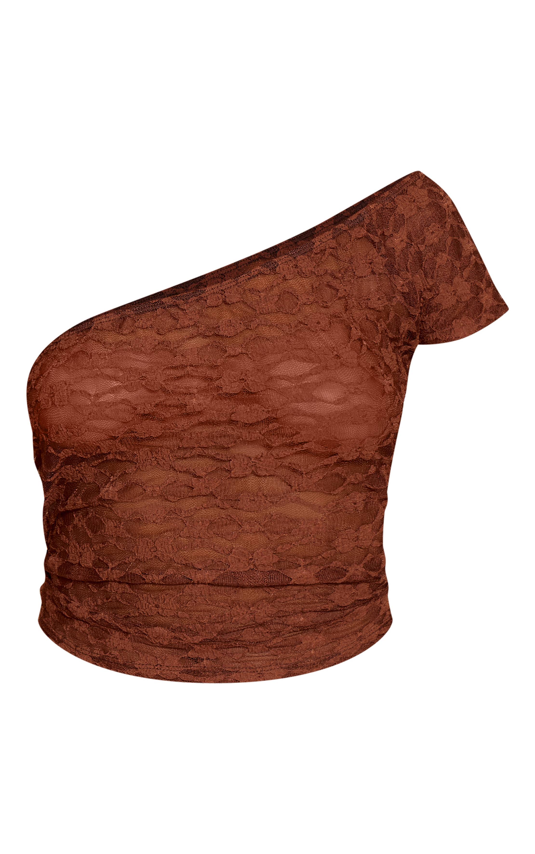 Chocolat Haut Long En Dentelle Texturée À Encolure Asymétrique