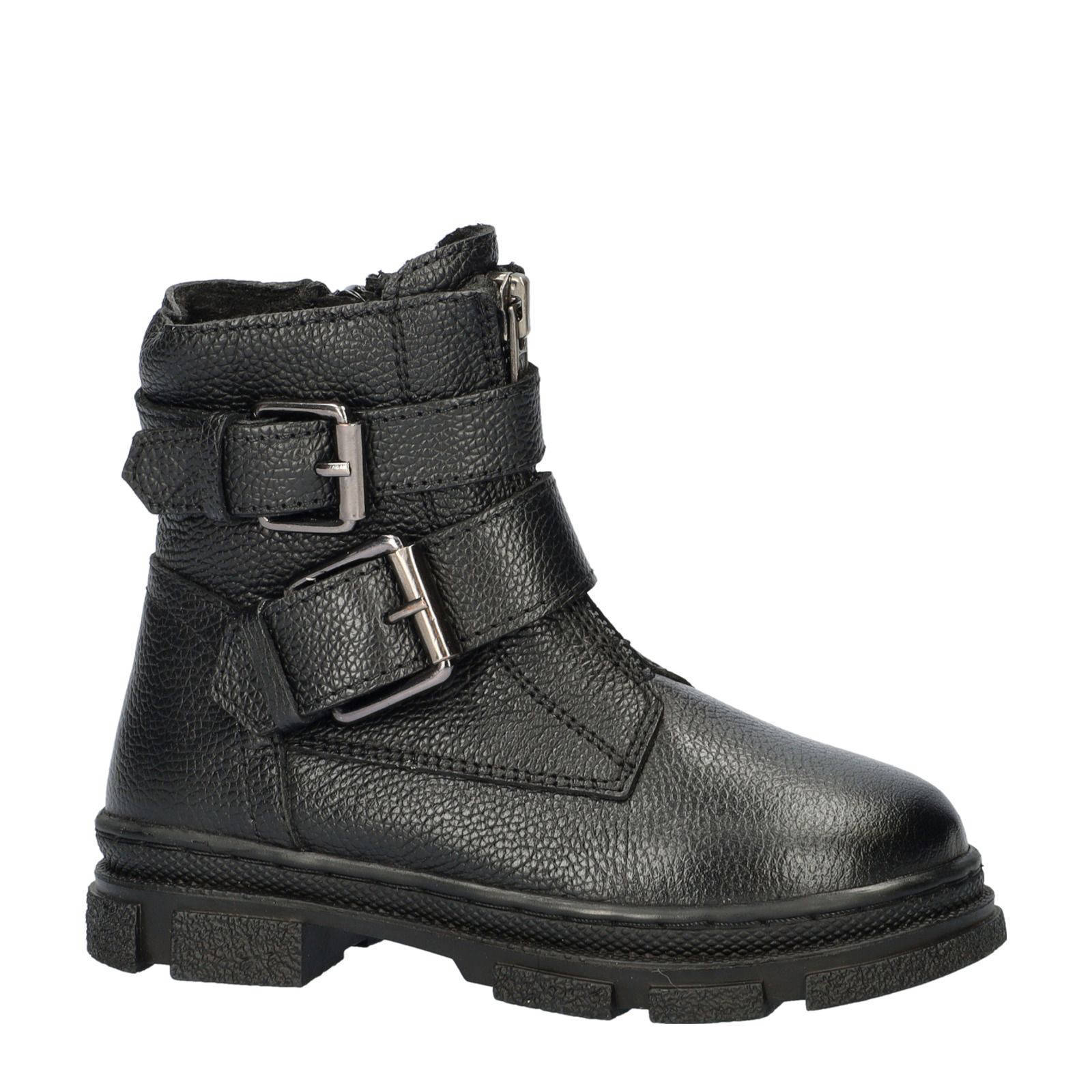 Nelson Kids leren bikerboots zwart