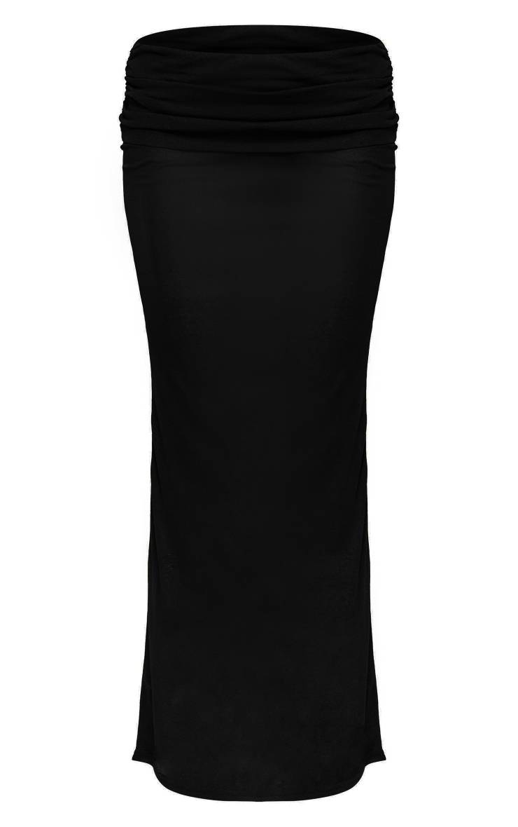 Noir Jupe Longue Taille Basse En Mesh Transparent Dévoré Avec Taille Repliée