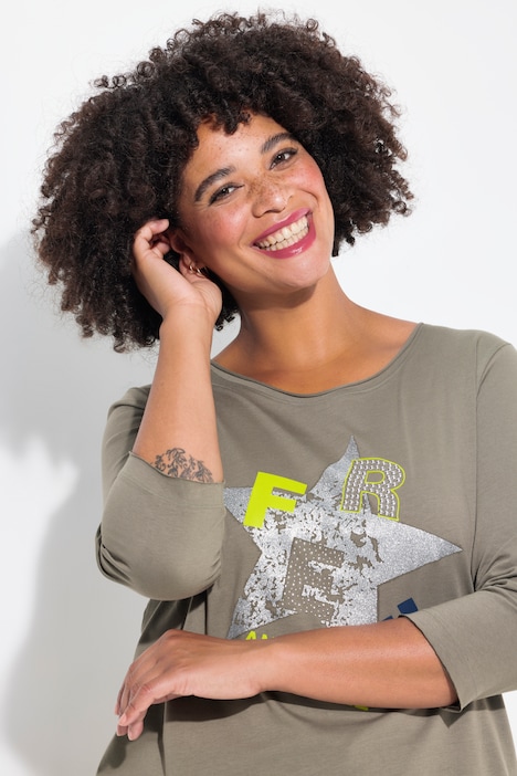 T-Shirt, Glitzer-Stern, offenkantige Abschlüsse
