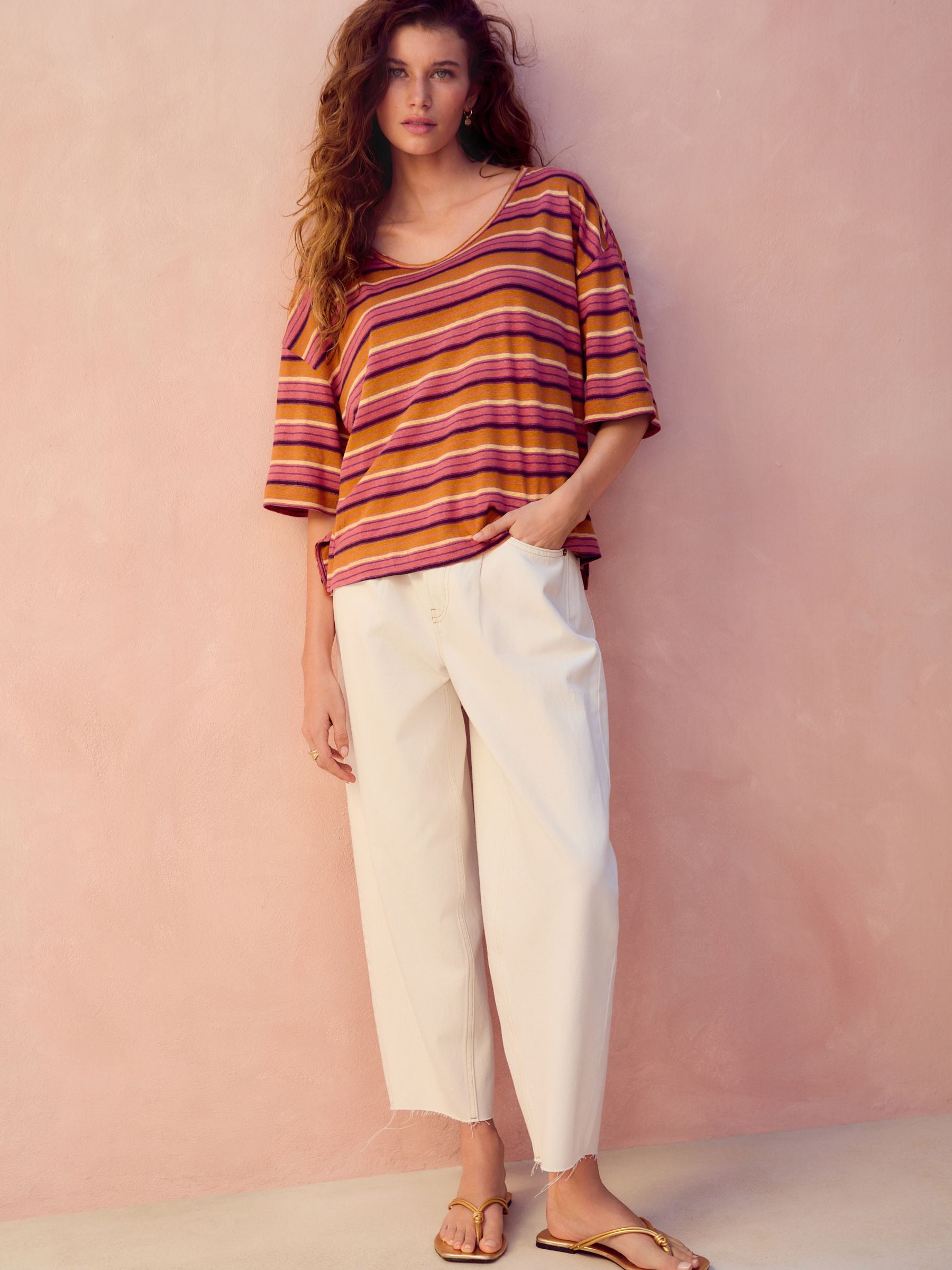 Ecru - Cropped Barrel jeans met ronde pijpen