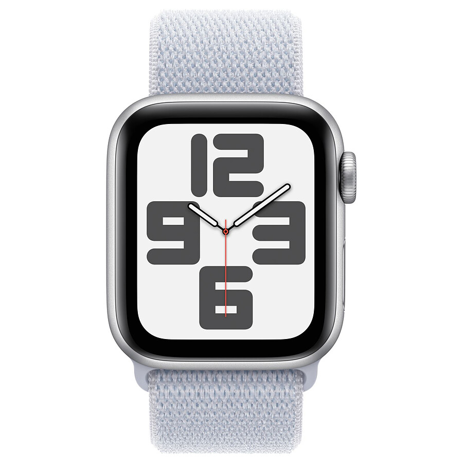 Apple Watch SE GPS + Cellular (2024) - 44 mm - Aluminium Argent - Bracelet Sport Texitle Nuée Bleue