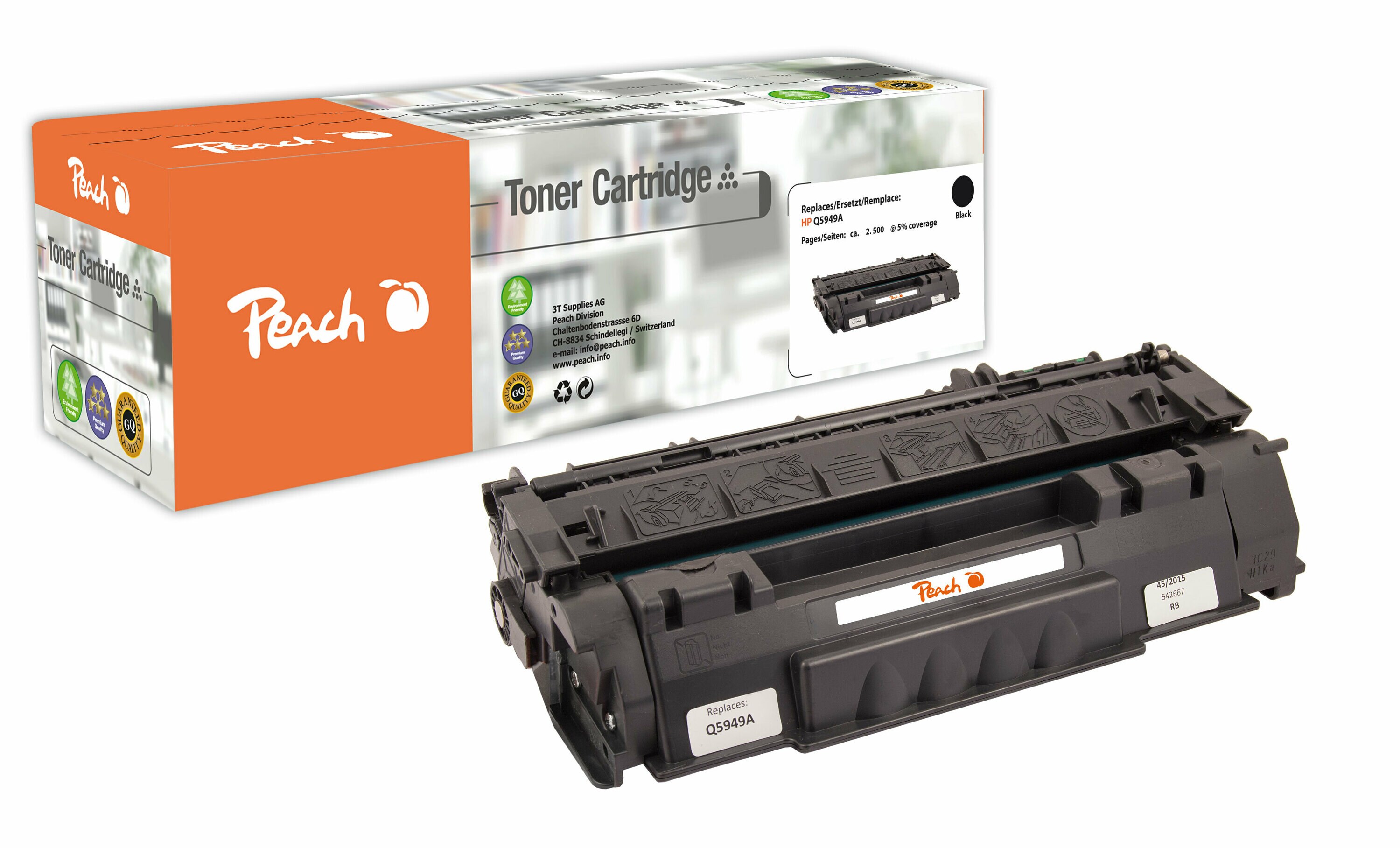 Peach HP 49 ABK Toner bk ersetzt Canon, HP No. 49A BK, CRG-708, Q5949A für z.B. Canon ISensys LBP -3300, Canon ISensys LBP -3360, Canon LBP -3300 (wiederaufbereitet)