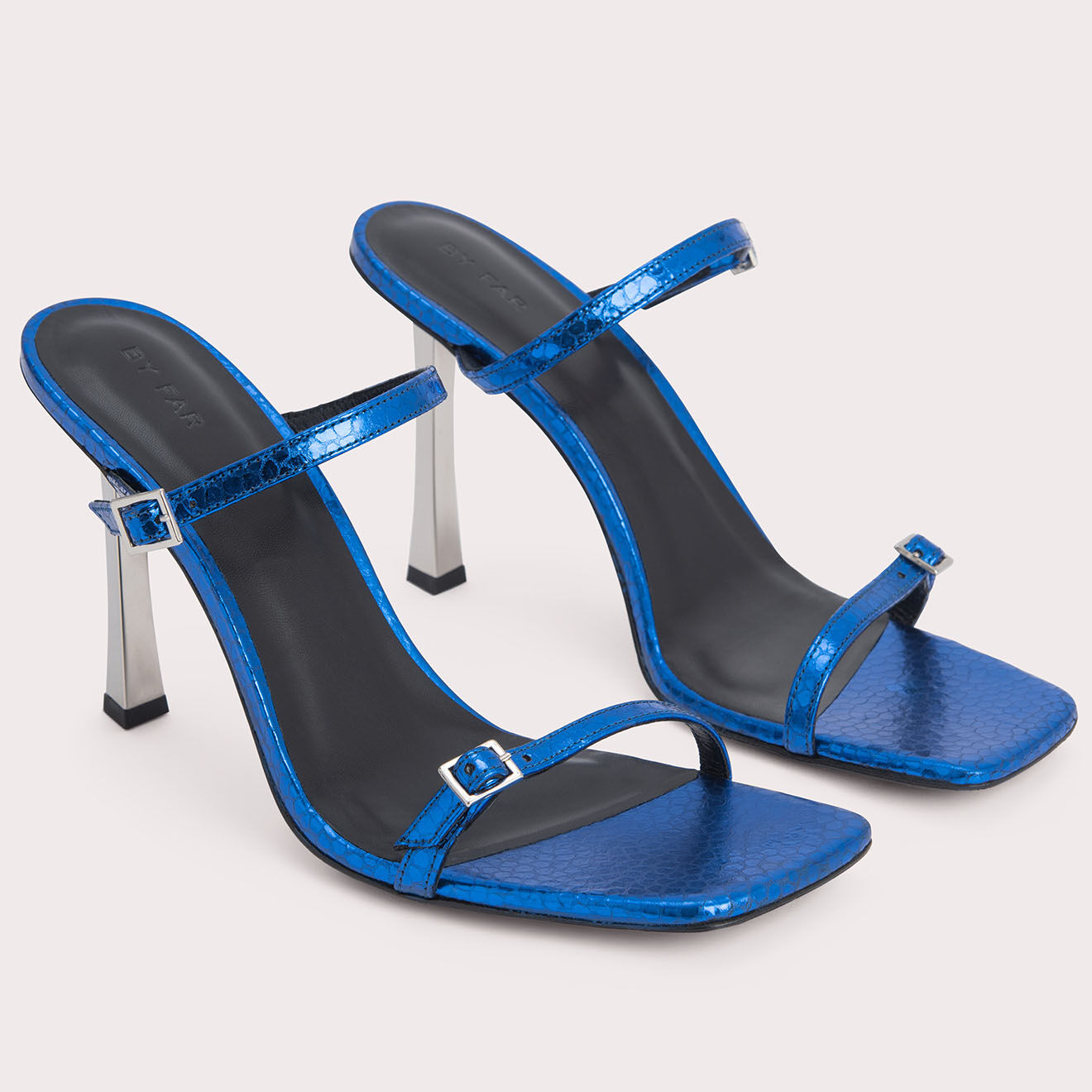 By Far Mules en Cuir Flick bleues - Talon 9 cm