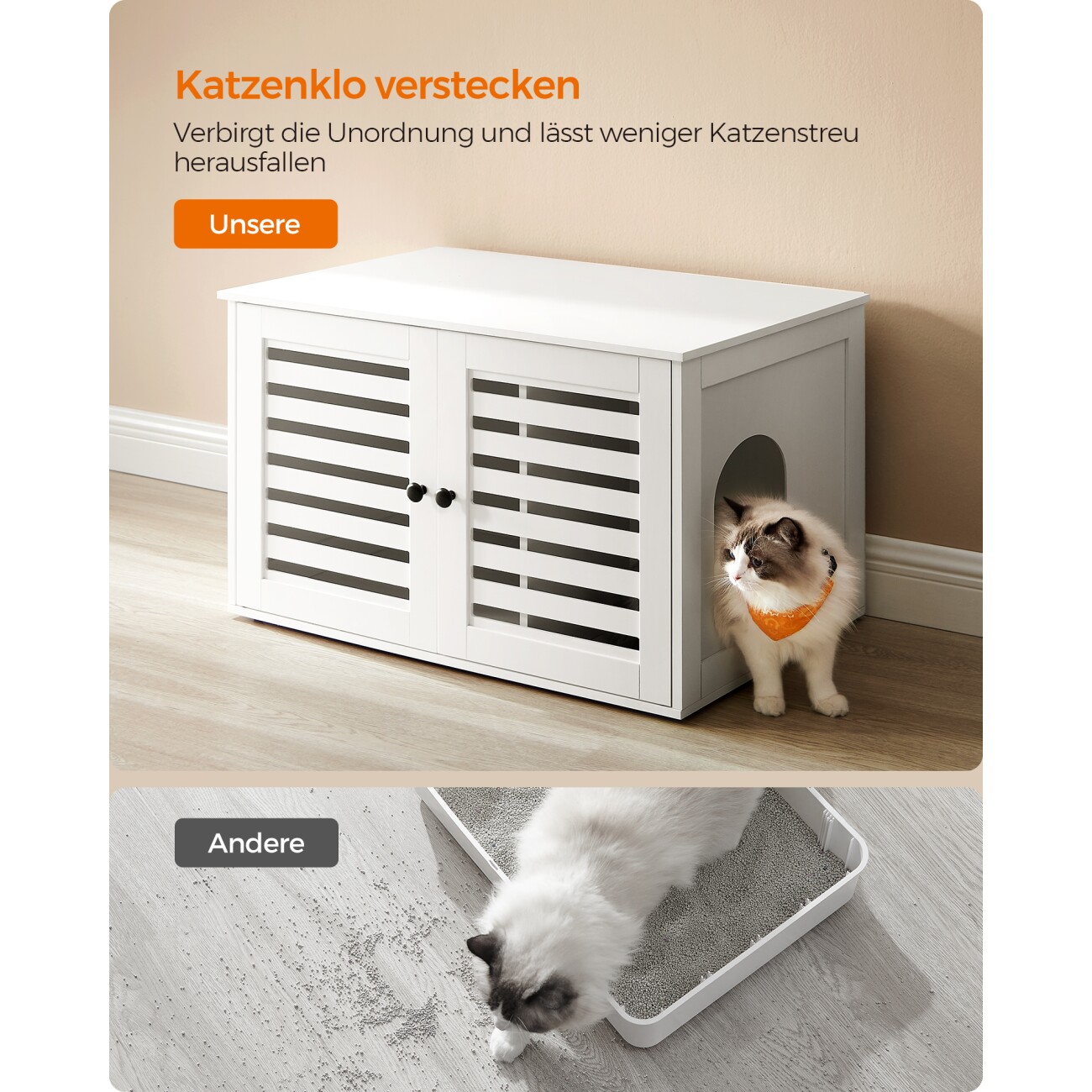 FEANDREA Katzenklo mit Lamellentür weiß
