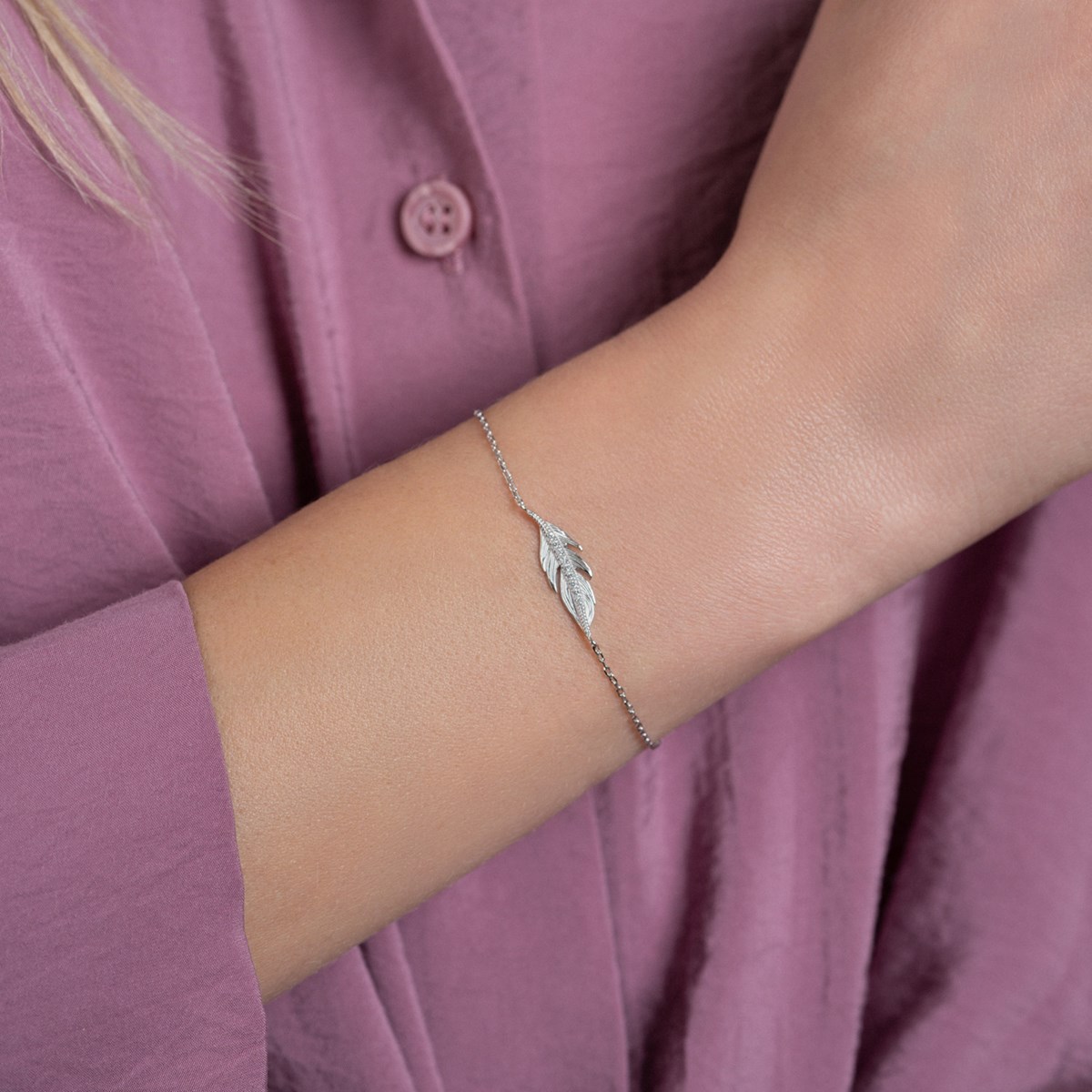 Bracelet Brillaxis plume argent