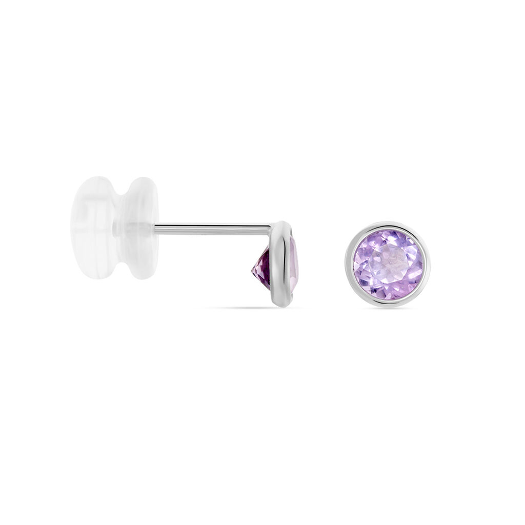 Boucles D'oreilles Puces Edy Serti Clos Or Blanc Amethyste