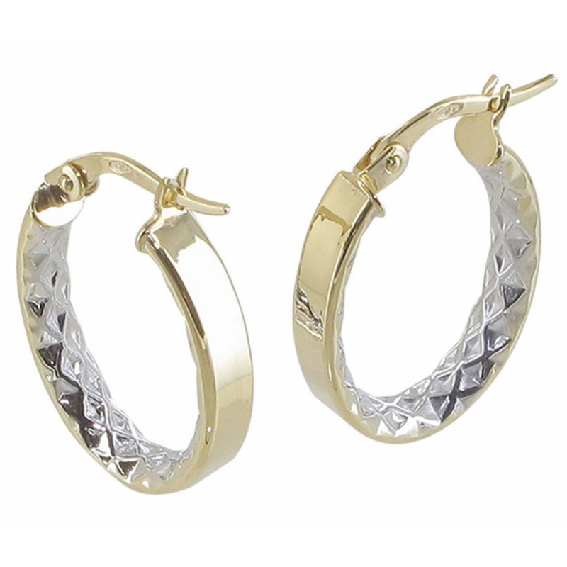 Boucles d'Oreilles Créoles Or Bicolore Jaune et Blanc