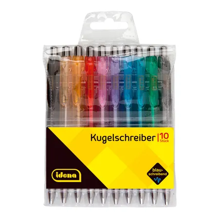 Idena Druckkugelschreiber-Set, 10 Stück, transluzente Farben
