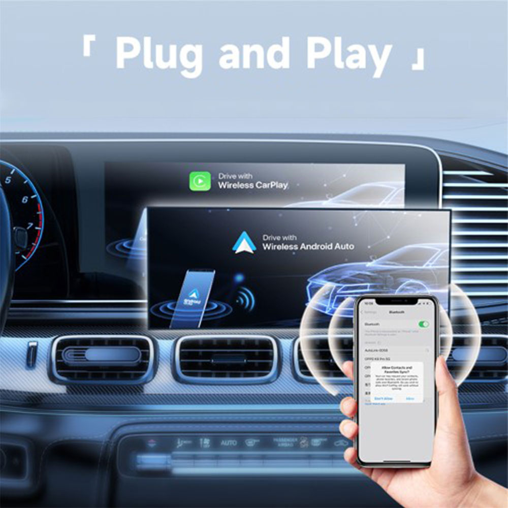 Bluetooth Android Auto / Apple Carplay KFZ USB A / USB C Adapter für Android / iOS Smartphones (Google Assistant / Siri) - Schwarz