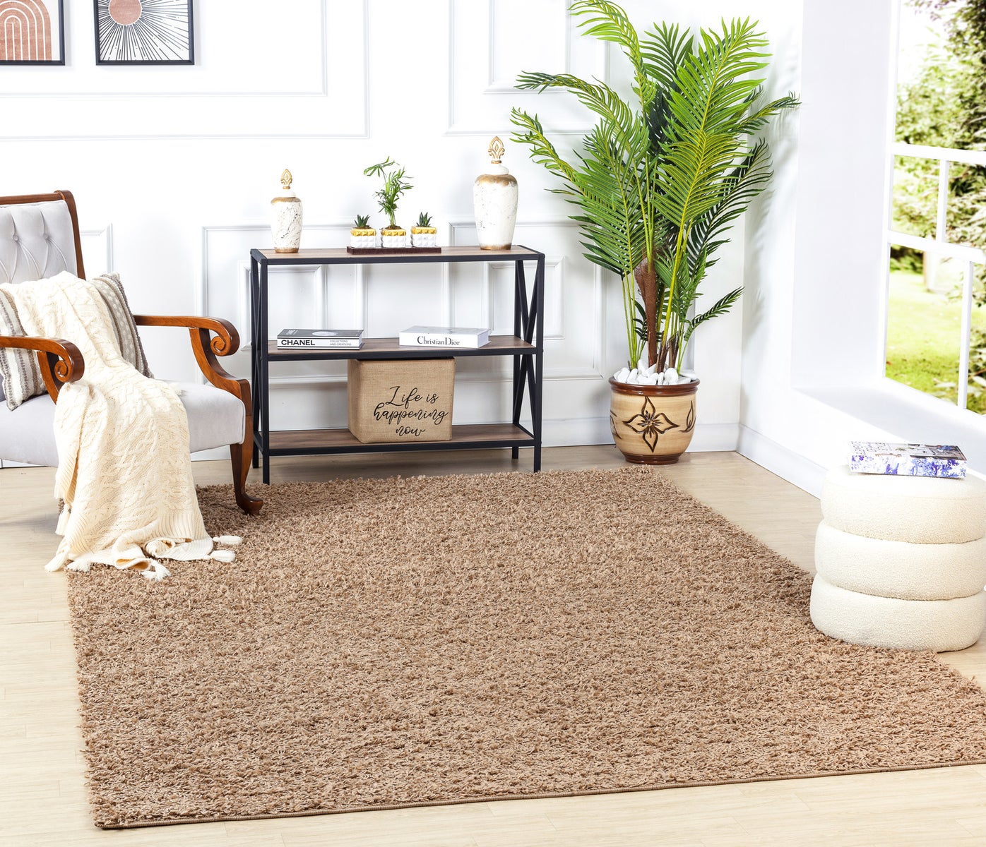 Modern hoogpolig shaggy vloerkleed, donkerbeige, 160x220 cm, LILLY