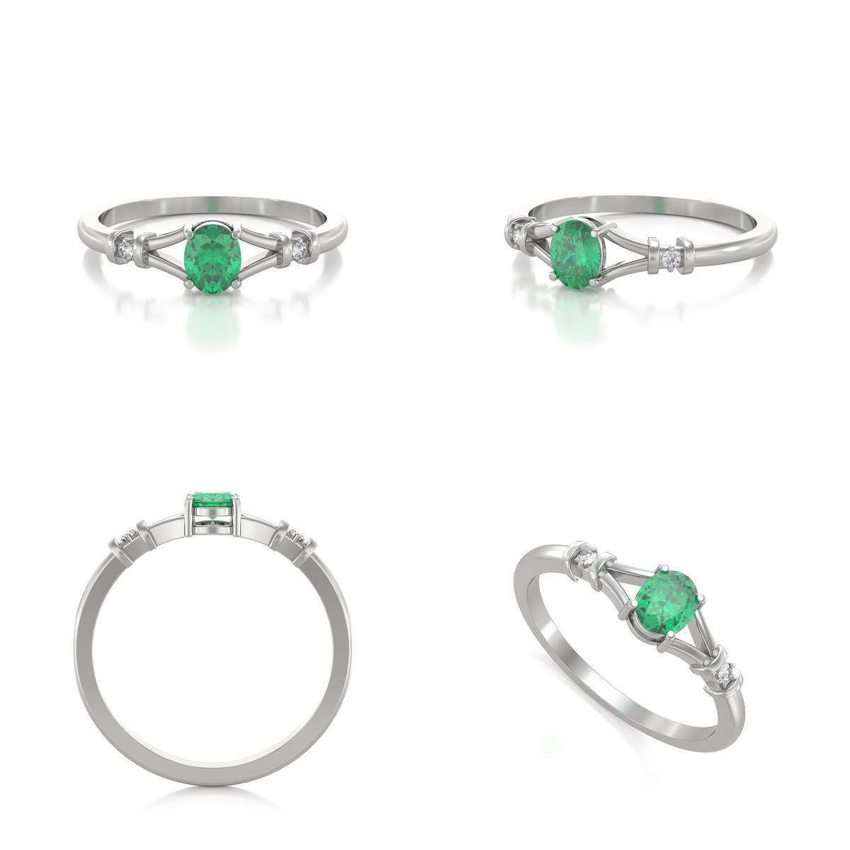Bague ADEN Or 585 Blanc Solitaire Emeraude et diamants 2.094grs