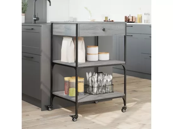 Chariot de cuisine sonoma gris 60x48x89,5 cm bois d'ingénierie