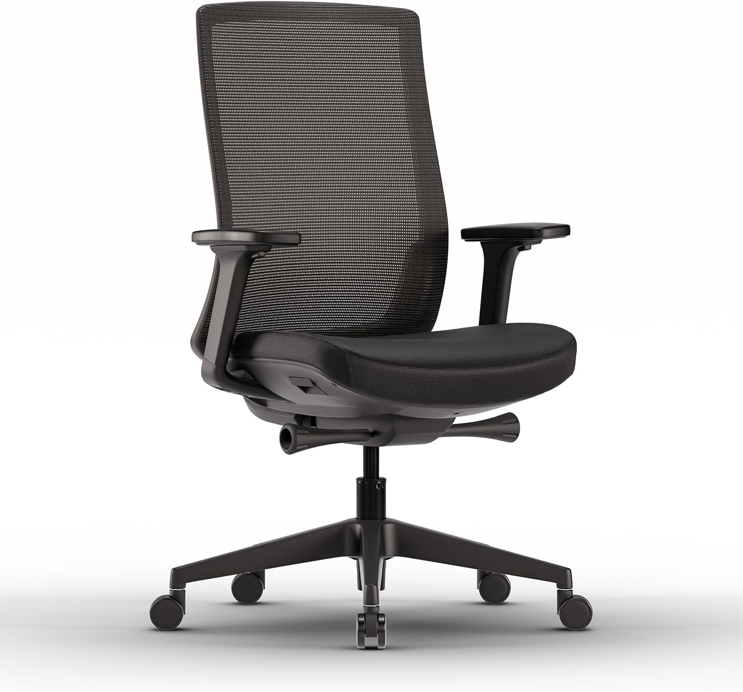 Ergo Bürostuhl Ergonomisch mit Armlehnen Schwarz | Schreibtischstuhl mit Synchronmechanik, Lordosenstütze & Sitzhöhenverstellung | Bequemer Office Chair, PC & Büro Stuhl | Flexibler Drehstuhl