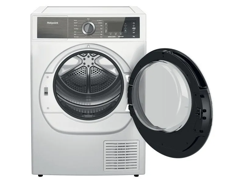 Hotpoint H8 D94WB EU, Fritstående, Front-læsning, Varmepumpe, Hvid, Dreje, Berøring, Højre