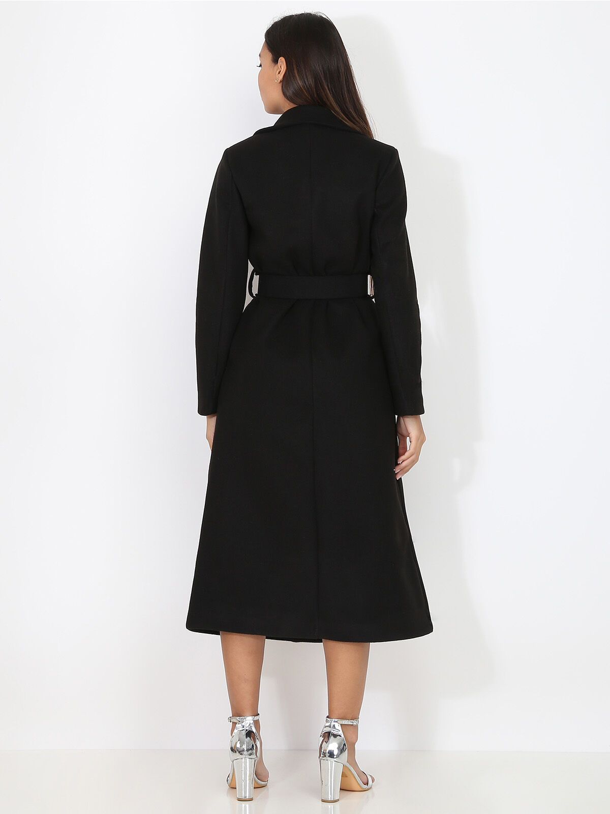 Manteau mi-long croisé et ceinturé- Noir