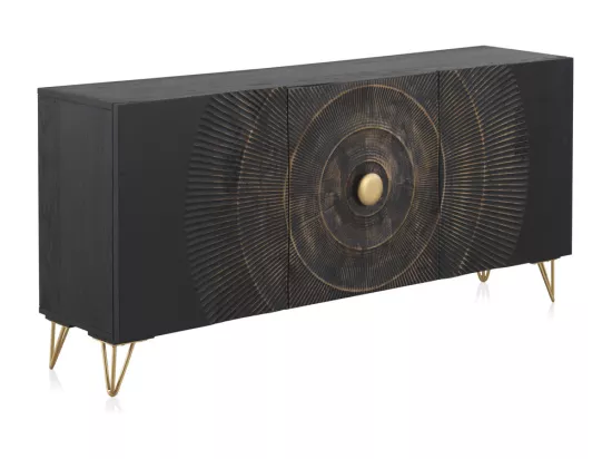 Buffet en bois de manguier et panneaux de fibres, noir