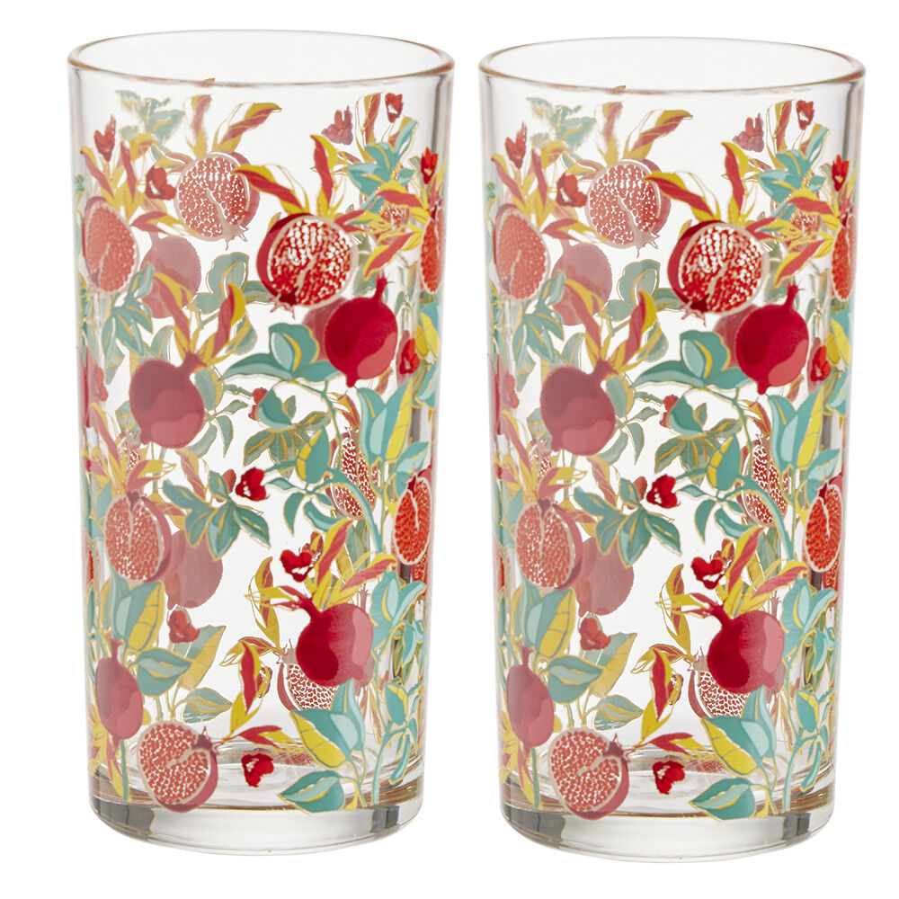 Verre haut transparent motif grenade rouge 25cl x2